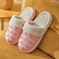 Plaid detachable EVA slippers for women in pink, shown with plush lining and flat sole.