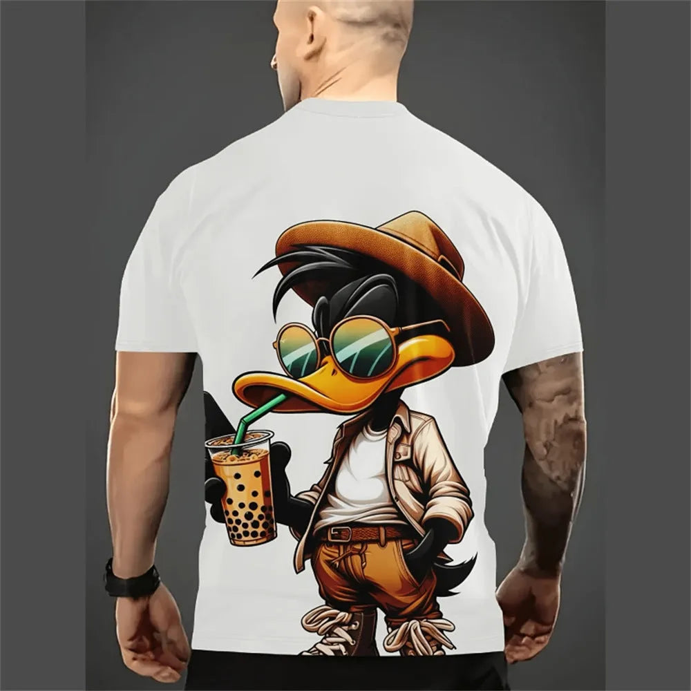 Men's 3D cartoon print linen blend short sleeve shirt in loose fit pullover style