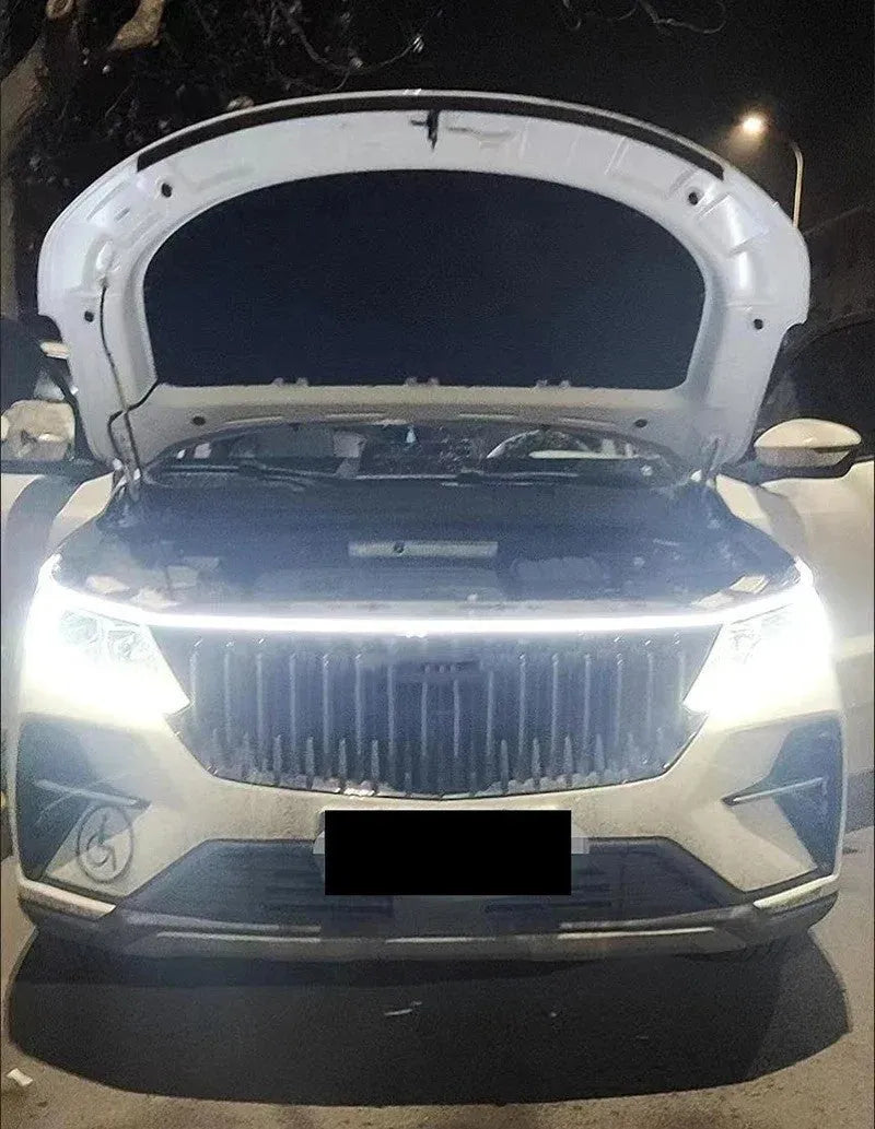 Car daytime running lights LED strip with start scan function in silicone housing showing white illumination