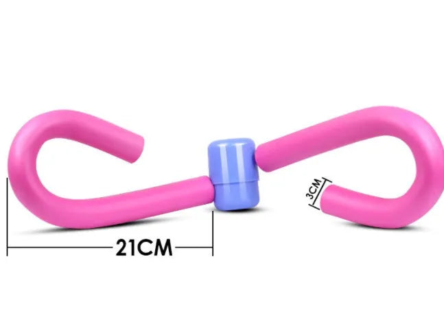 Pink leg training clip made of PVC, foam and steel spring for arm, leg, chest and waist exercise.