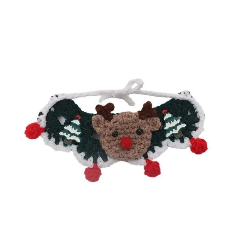 Christmas pet scarf wool accessory for dogs cats in festive patterns snowflake Santa Claus lucky deer