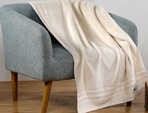 Cotton towel set showing three sizes in beige and brown colours for bathroom use