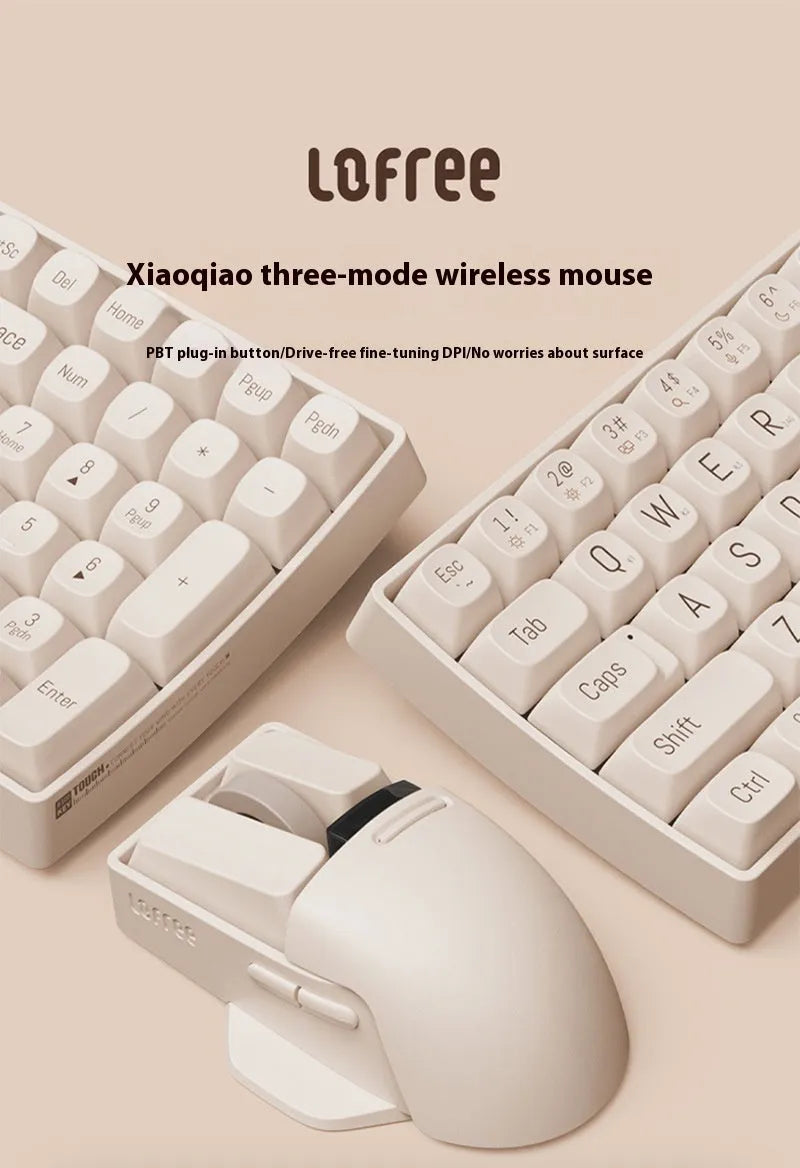 Xiaoqiao three-mode wireless mouse in Tofu colour showing ergonomic shape and multiple buttons