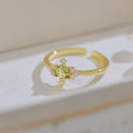 French style geometric open mouth copper ring with olive green or purple zircon detailing