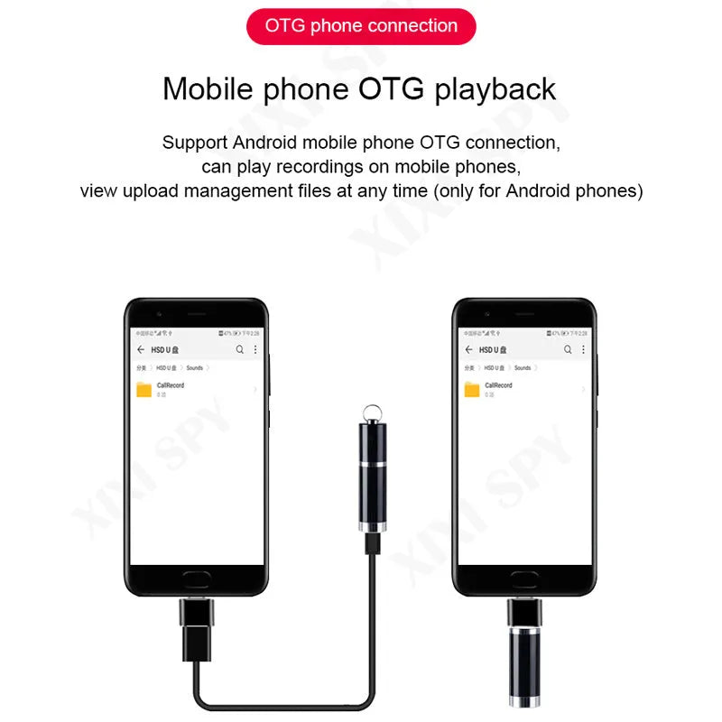 Black Amoi A1 metal voice recorder with display and included headset.