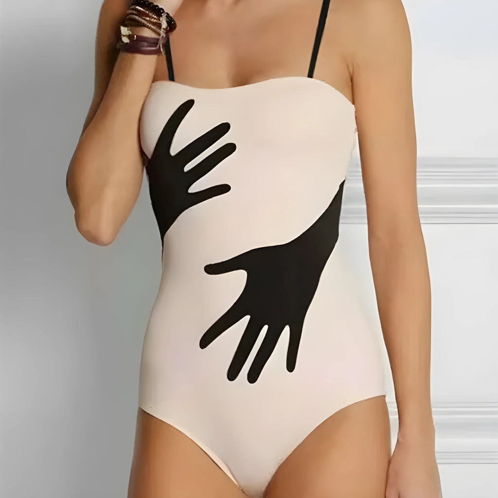 Women's one-piece bikini swimsuit in polyester fabric with gauze skirt pattern option