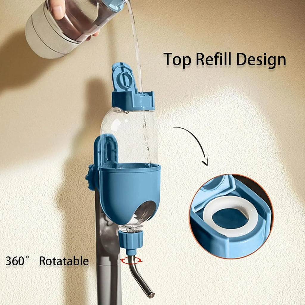 Small animal cage water bottle with rotatable nozzle in blue, white, or yellow colour options