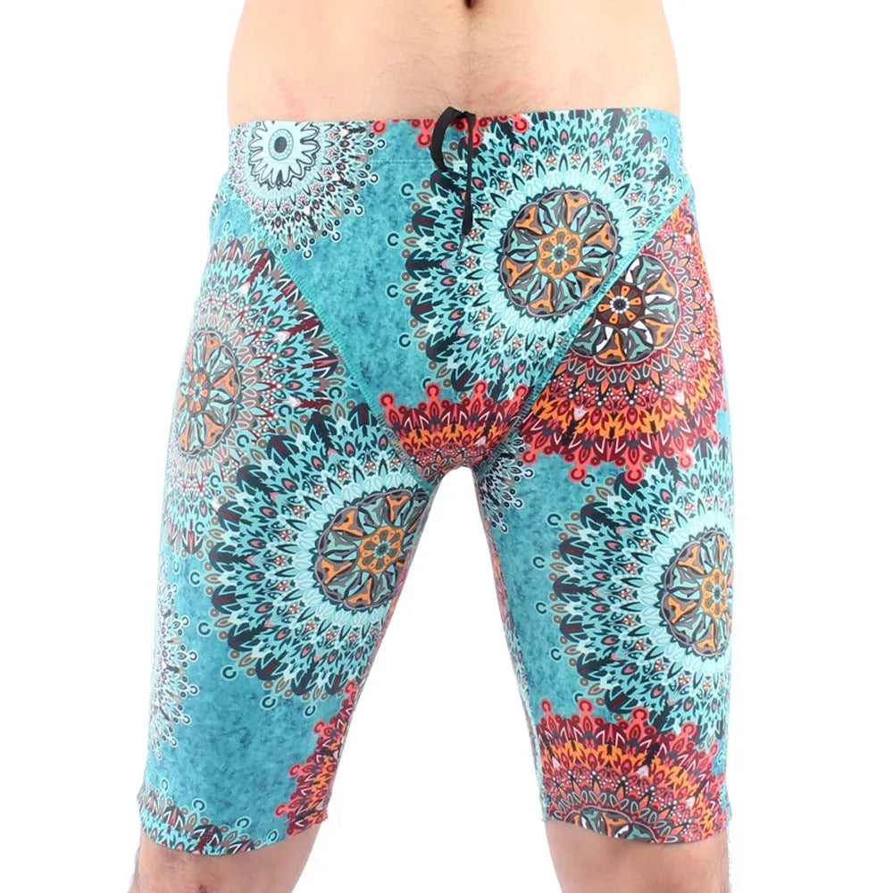 Men's green quick-drying swimming trunks with loose five-point design for swimming
