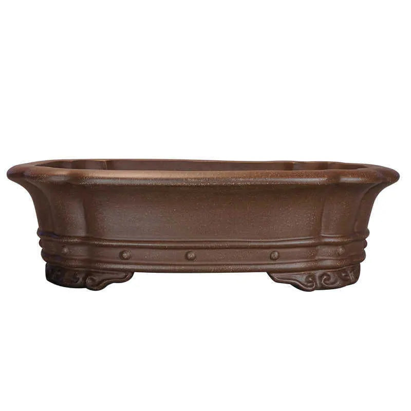 Handmade purple sand rectangular antique flower pot for desktop plants, dimensions 51x41x14cm.