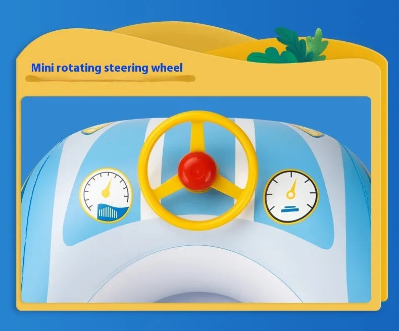 Pink cartoon sports car inflatable swimming ring with steering wheel for children