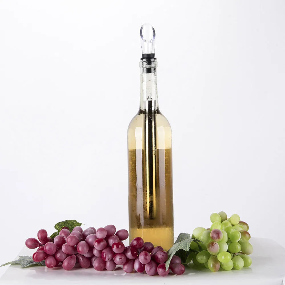Stainless steel wine chilling rod with acrylic handle and integrated pourer, shown in silver finish.