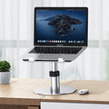 Silver adjustable car laptop stand with rotating base and non-slip silicone pads