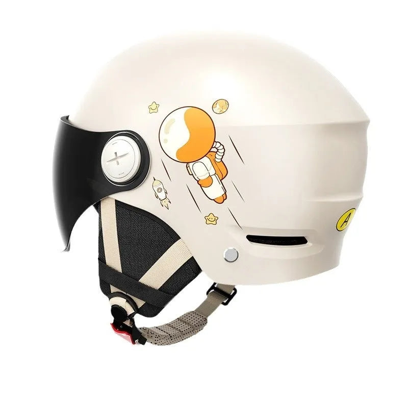 Electric motorcycle half helmet with removable glasses in khaki colour