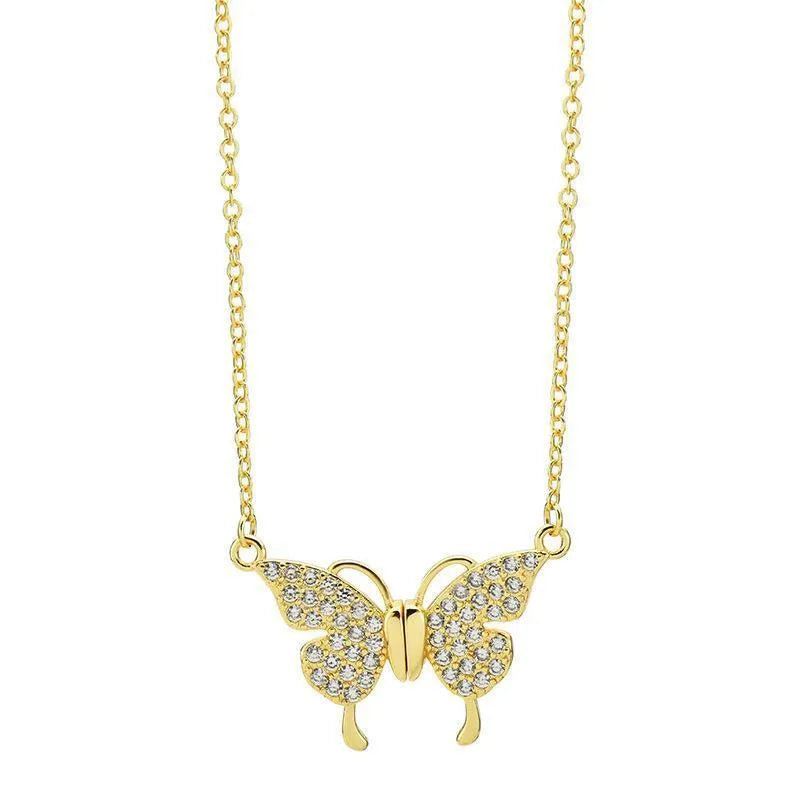 Gold and silver magnetic clasp butterfly necklace on twisted titanium steel chain