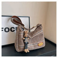 Women's large capacity woolen shoulder bag in horizontal square shape with crossbody strap