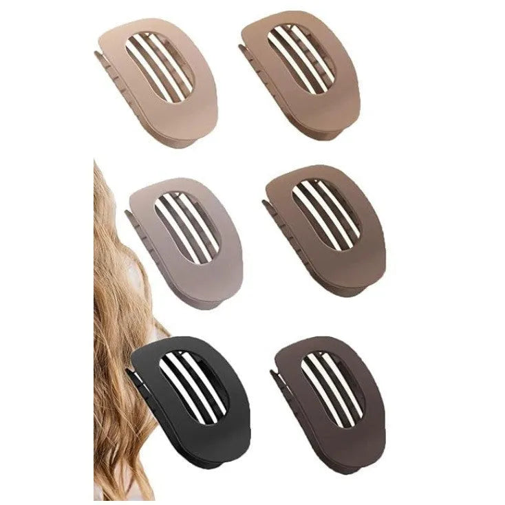 Six simple quadrilateral hair clips with frosted finish in nude and rose red colours