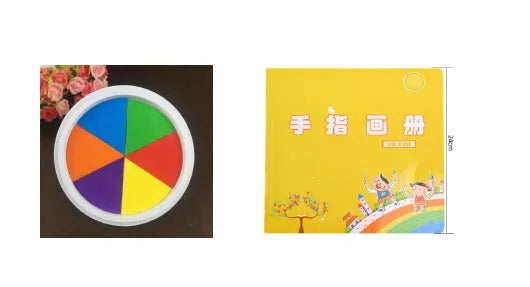 Children's finger print mud kit with plastic inkpad, stamp, and picture album for non-toxic sensory play.