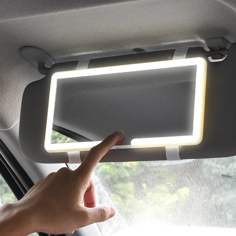 24cm automotive LED makeup mirror mounted on car sun visor with data cable