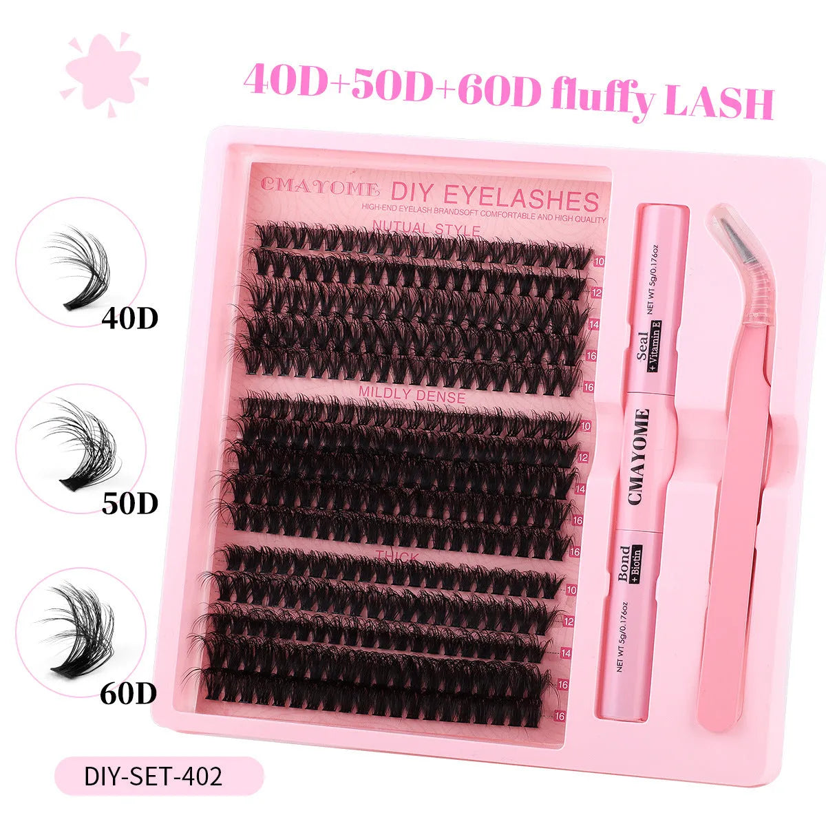 DIY false eyelash extension kit with tweezers and segment cluster lashes