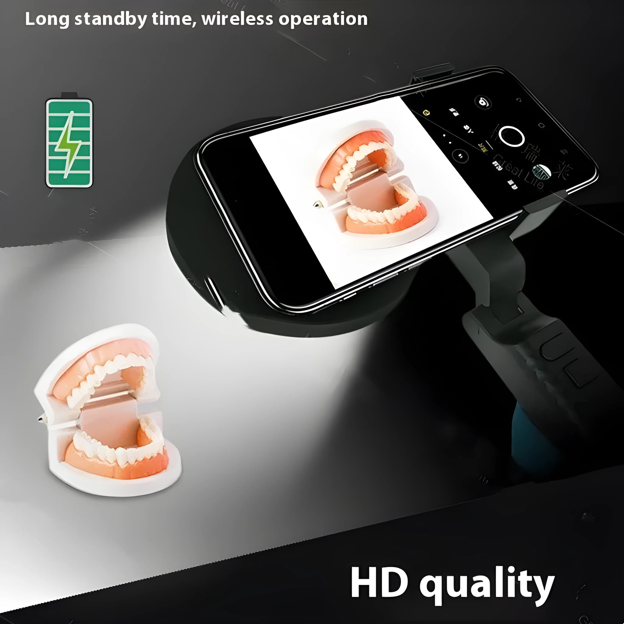 Black handheld LED fill light for phone photography measuring 14.5x25.8x4.7cm