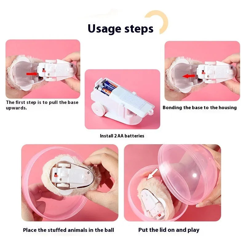 Small pet hamster rolling ball toy with transparent plastic sphere and removable plush shell.