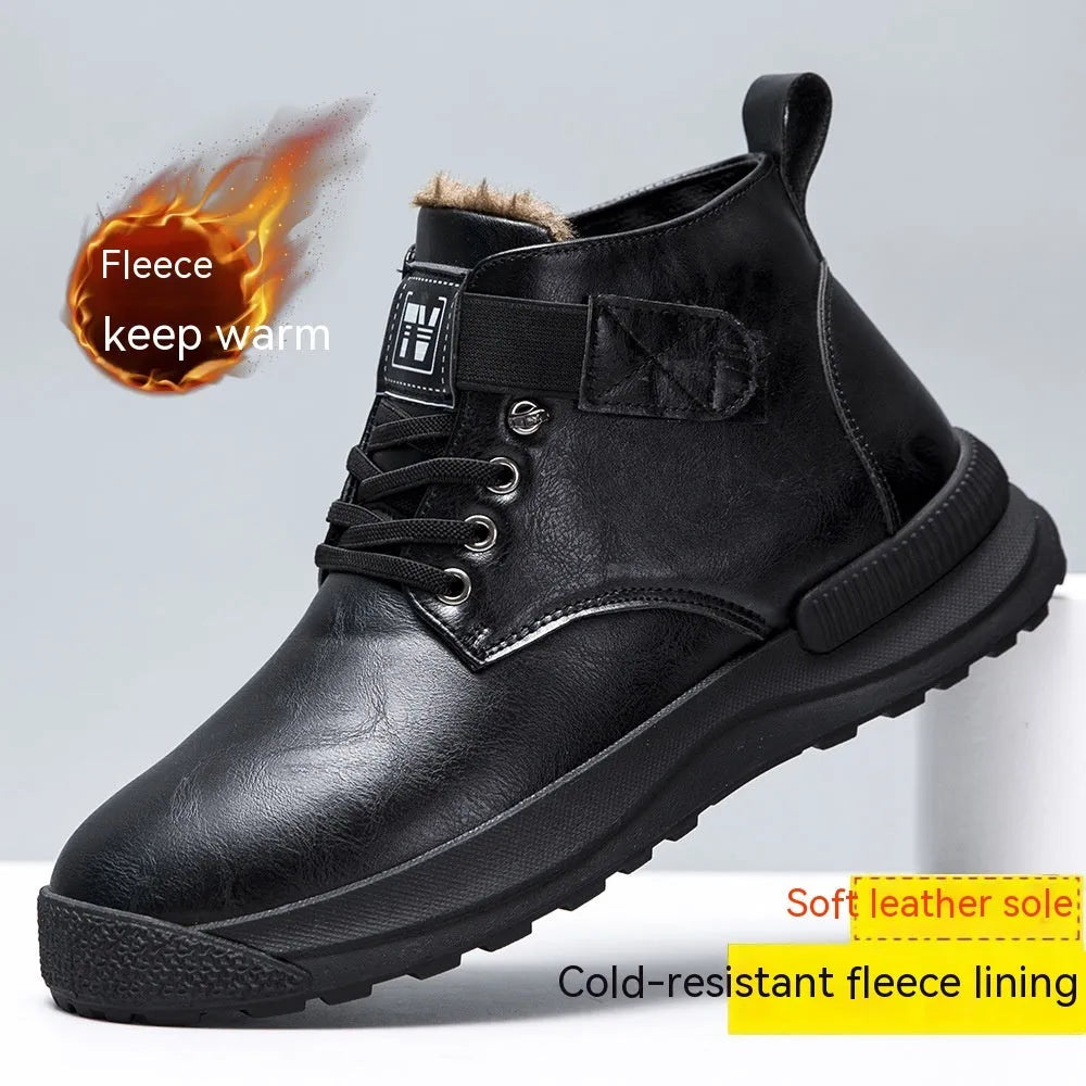 Martin Boots high-top platform boots with velvet-textured black upper and rubber sole