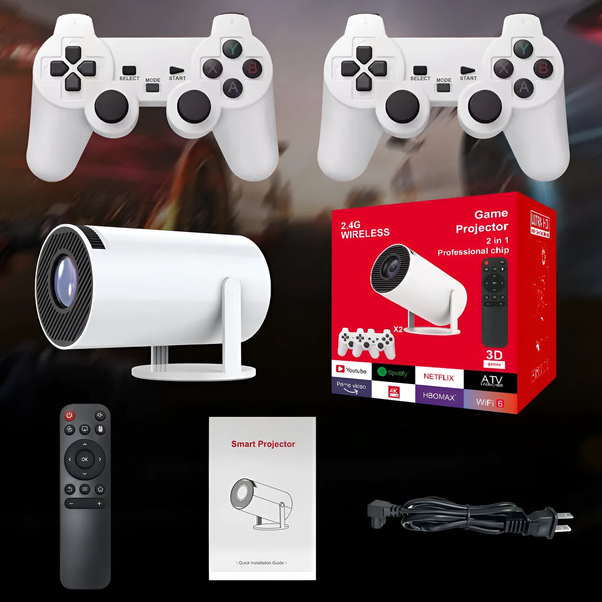 M300MAX portable home projection game machine with handles in red or white packaging box options