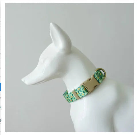 Flower pattern nylon ribbon pet collar for dogs and cats shown in Hanada colour on size L.