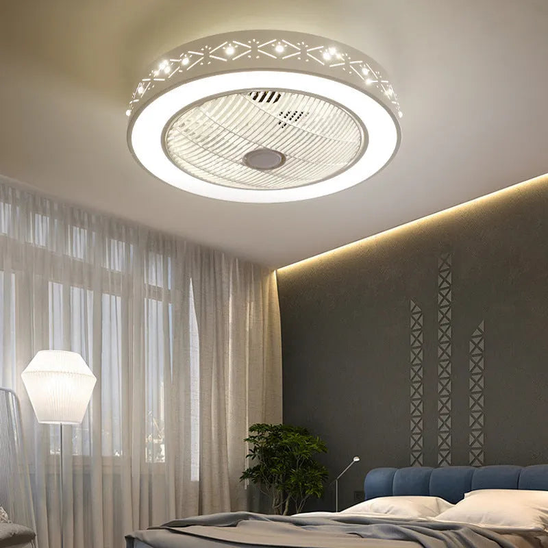 55 cm ceiling fan with integrated LED chandelier and metal blades in pastoral style