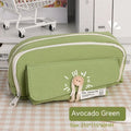 Korean-style large capacity canvas pencil case in green, beige, blue, and grey colour options.