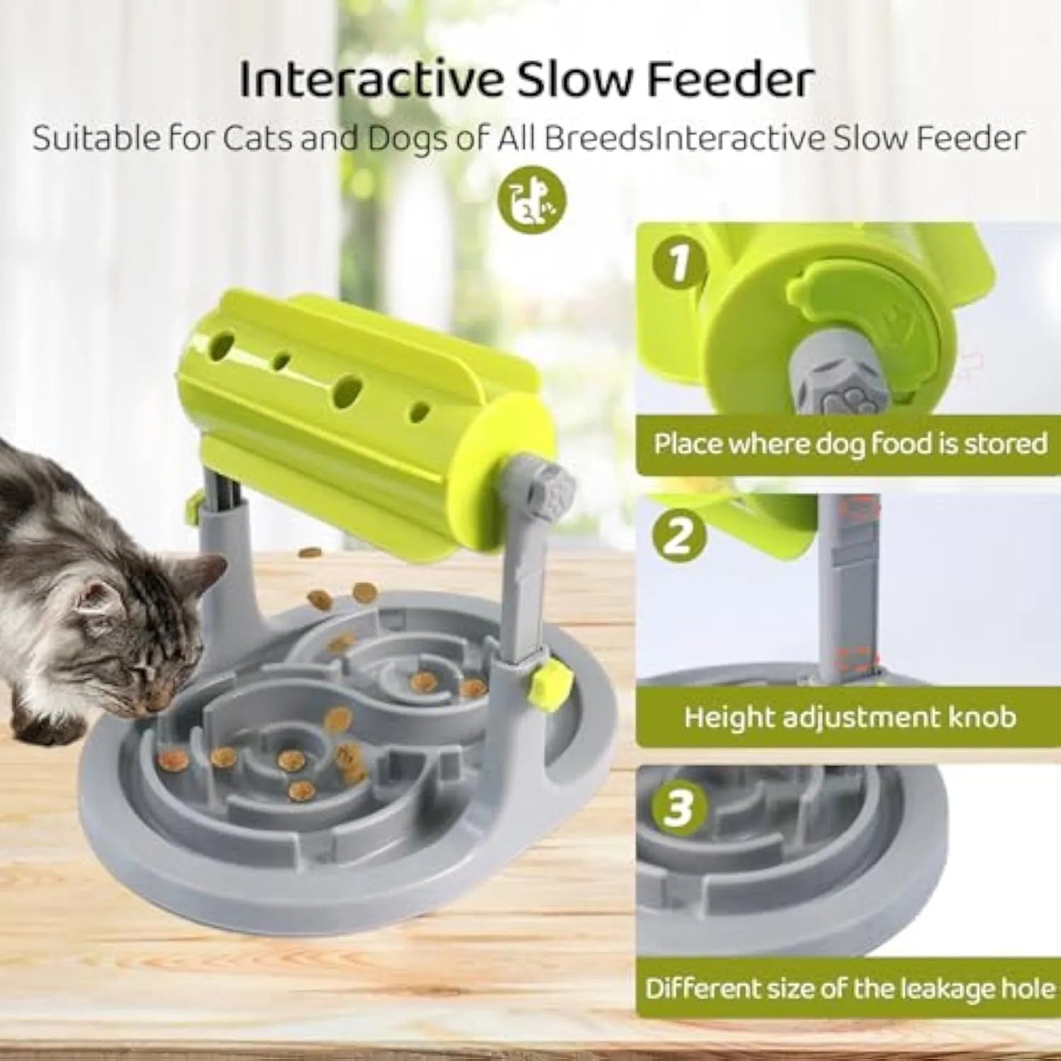 Blue interactive pet puzzle slow feeder bowl with raised patterns and adjustable height mechanism