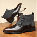Men's brown retro formal shoes with side zipper and square toe on a plain background.