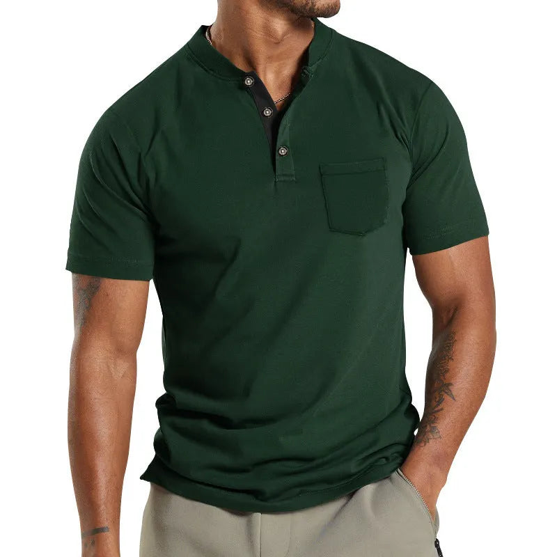 Men's plus size short sleeve summer shirt with chest button pocket in solid colour