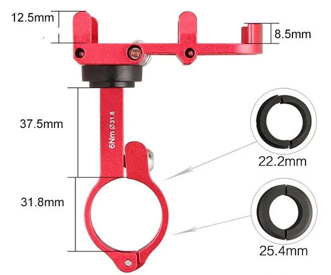 Aluminium motorcycle phone holder with rotating head on handlebars