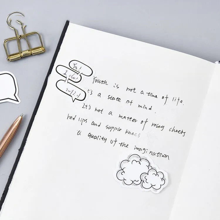 Momo Original boxed stickers featuring hand-drawn account dialog designs in black and white bubble patterns