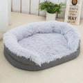 Grey winter warm pet plush large kennel for dogs with long wool finish, oval open nest design