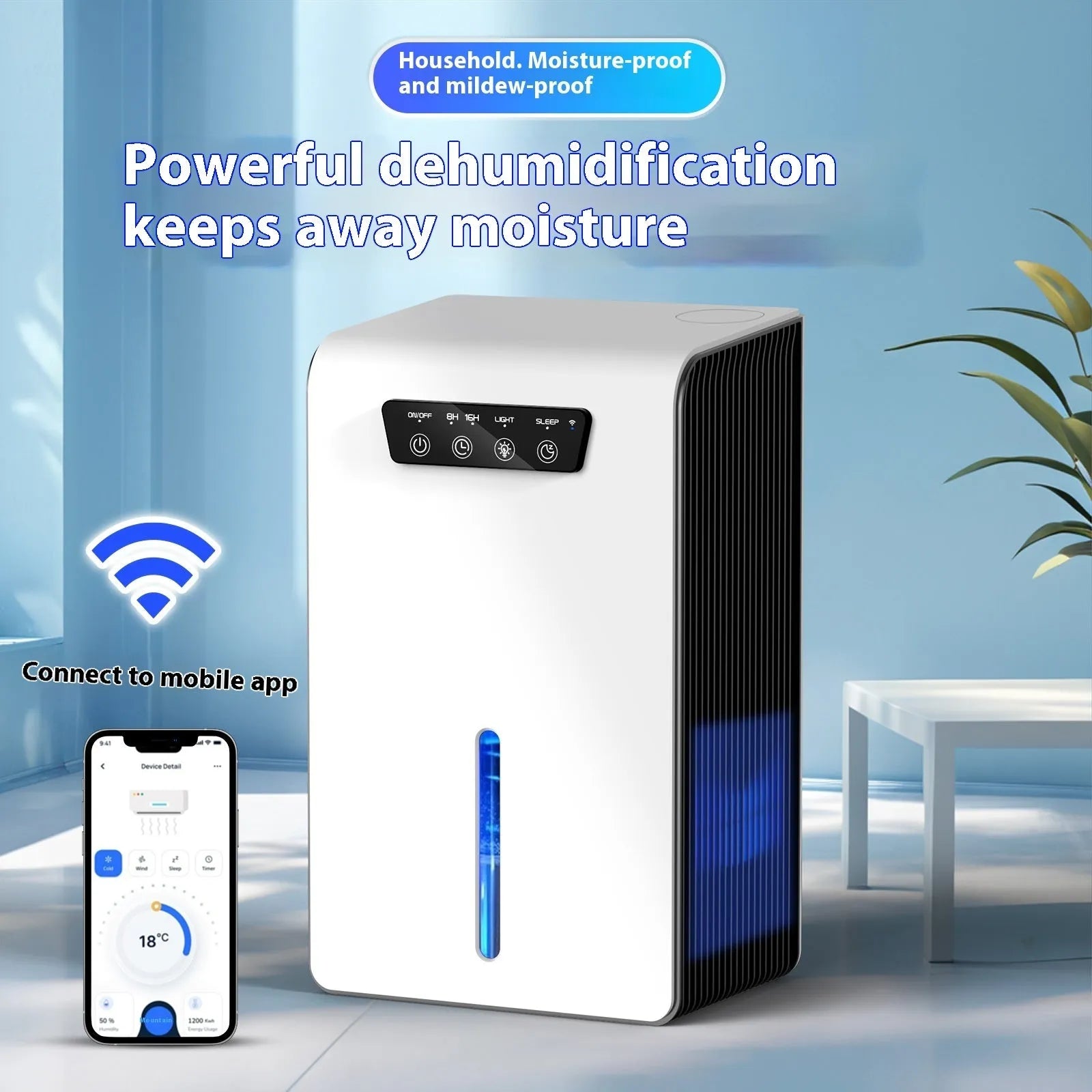 Milky white household dehumidifier with 2.6-4.0 litre capacity for bedrooms up to 20 square metres