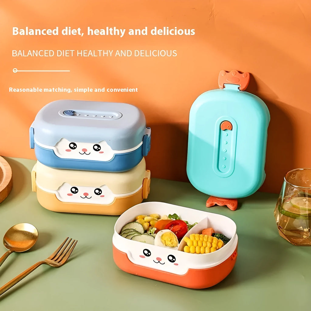 Square divided plastic lunch box with cartoon pattern, 450ml capacity, microwave-safe construction