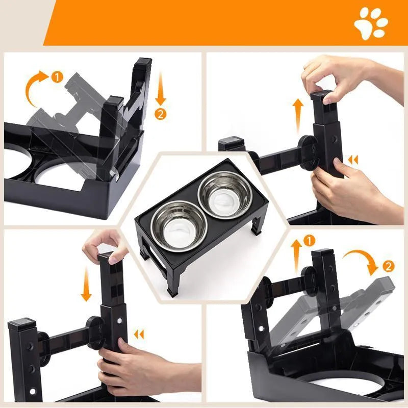 Black plastic lifting feeding bowl with stainless steel slow feeding bowl for medium to large dogs