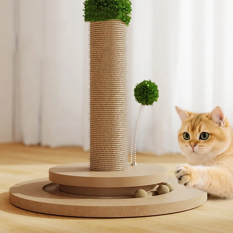 Modern vertical cat climbing frame with natural sisal rope scratch post in Canna colour.