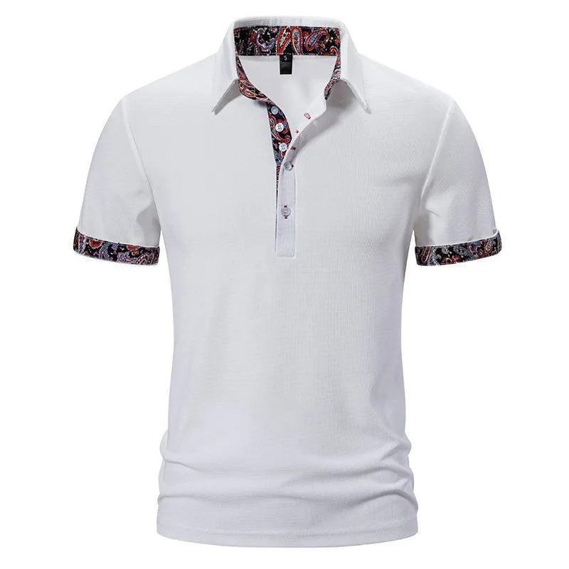 Men's polo shirt with turnover neck and colour stitching in cotton blend fabric