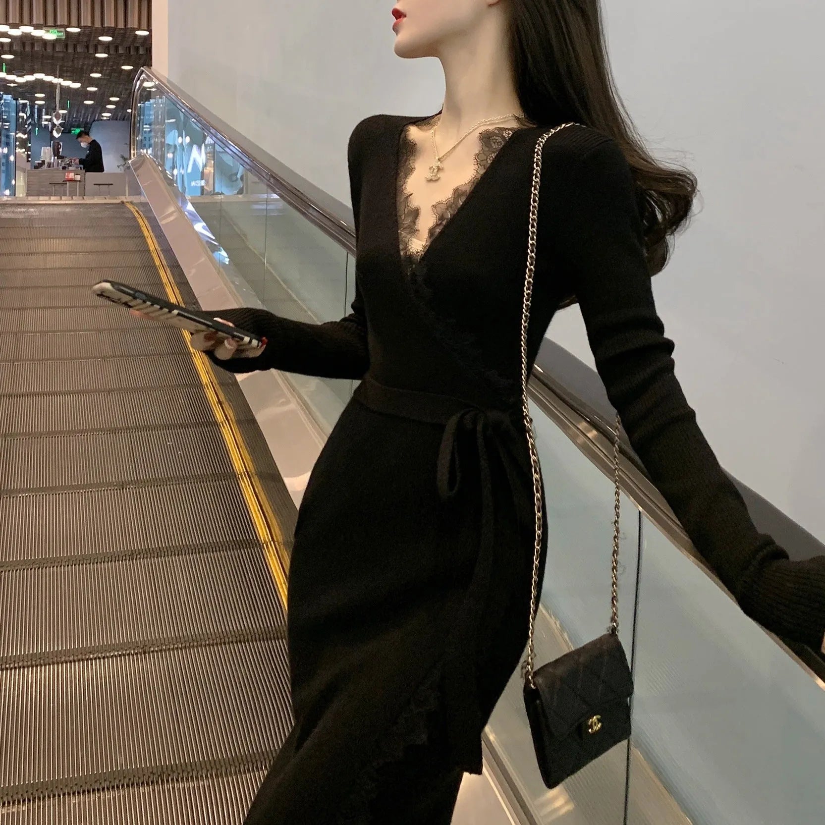Black women's slim fit princess dress skirt made from polyester fabric.