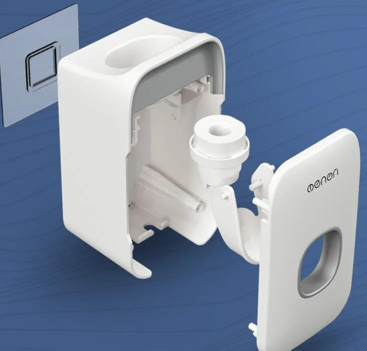 Wall-mounted automatic toothpaste dispenser with touch sensor and LED light in blue colour