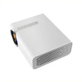 Black and white mini mobile phone projector with LED lens for wireless projection up to 138 inches.