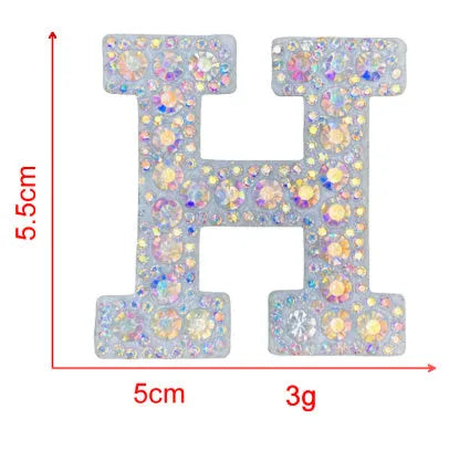 AB colour rhinestone letter emblem badge patch cloth sticker self-adhesive on white background