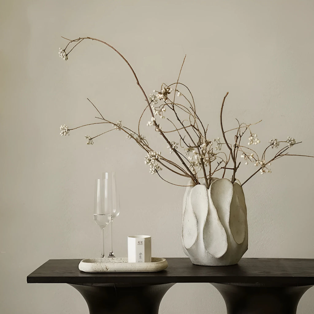 Irregular ceramic art vase in magnesium clay for flower arrangements in low or high style