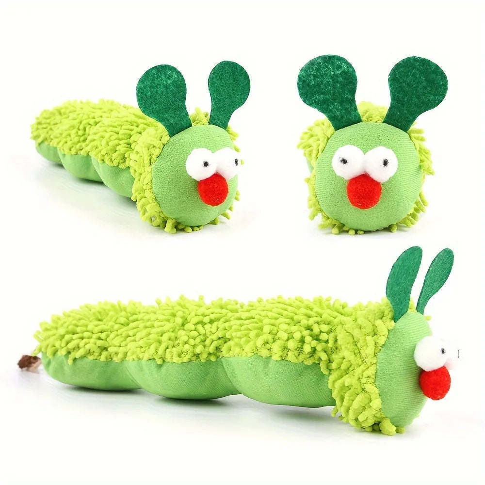 Green interactive plush cat toy pillow measuring 24cm long with rechargeable electronic sports functionality