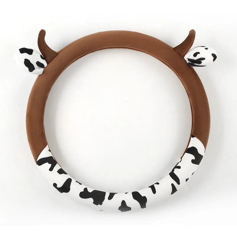 Short plush steering wheel cover in black colour showing comfortable grip surface
