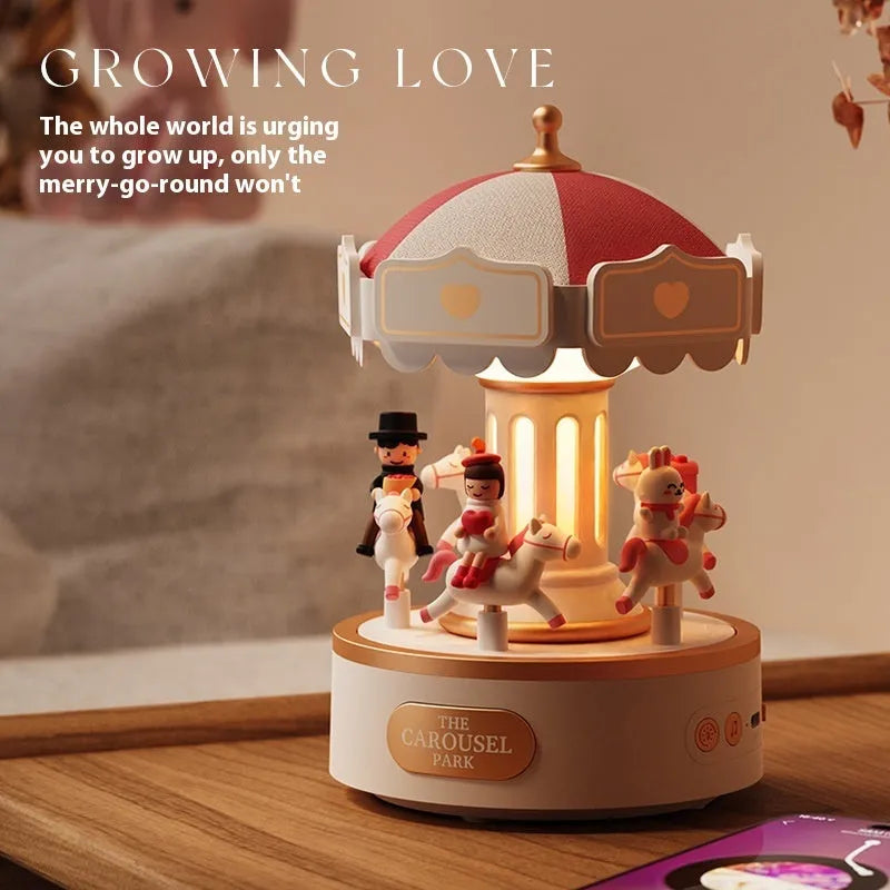 Carousel music box ambience light with USB rechargeable battery and rotating decoration in Sweet Dream Girl theme