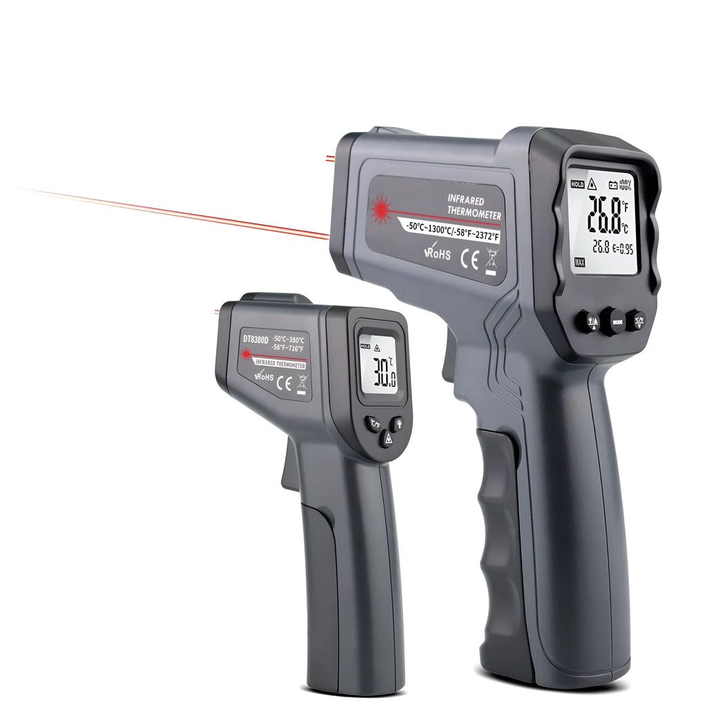 Handheld infrared thermometer black plastic body with LCD display for non-contact temperature measurement
